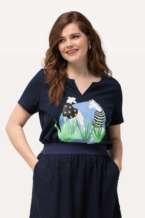 T-Shirt, Wildhund, A-Linie, Tunika-Ausschnitt, Halbarm