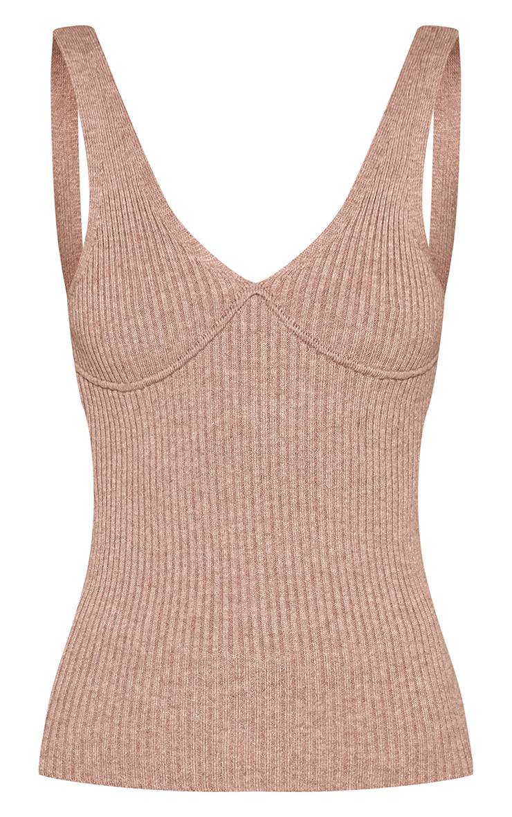 Taupe Débardeur Long Côtelé En Maille Pour Grandes Tailles
