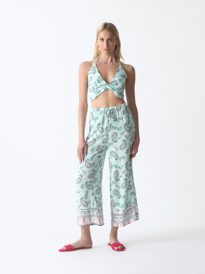 Top cropped em chambray - Verde Água