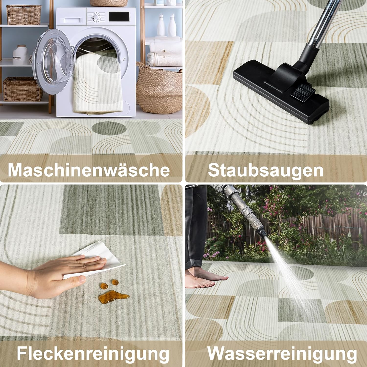 Teppich Wohnzimmer, Moderne Abstraktem Muster Wohnzimmerteppich, Beige 200x230 cm Kurzflor Wohnzimmer Waschbare Teppiche, Groß Carpet Wollteppich für Schlafzimmer Büro Esszimmer