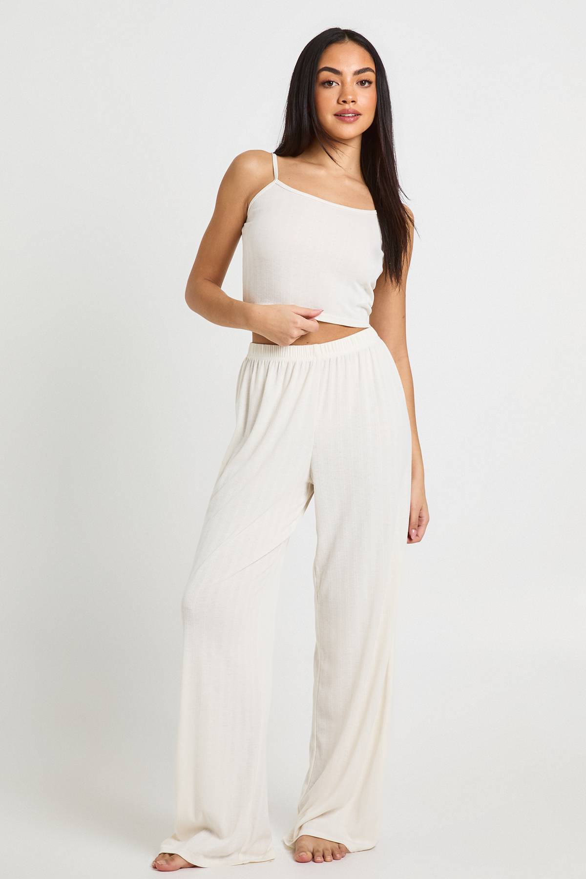 boohoo Ensemble Pyjama Débardeur Pointelle Et Pantalon Large