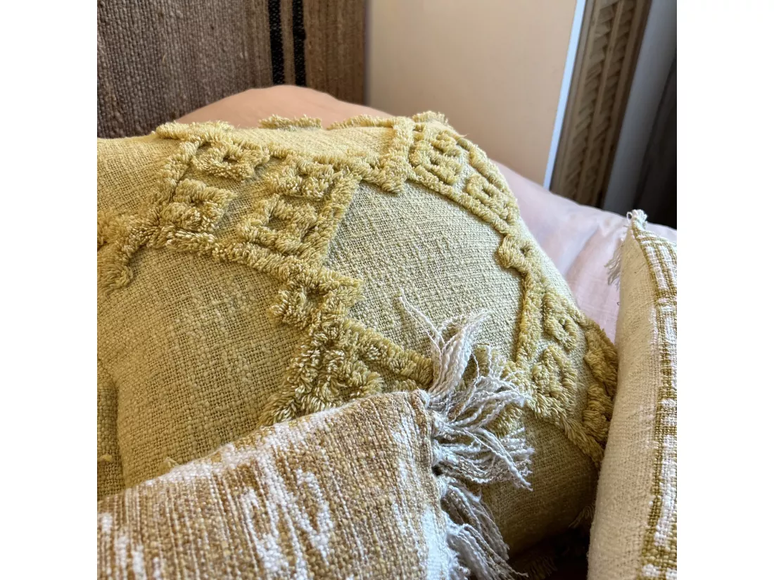 Now's Home - Coussin En Coton Tisse Frange Jaune Mimosa 45x45cm Candido