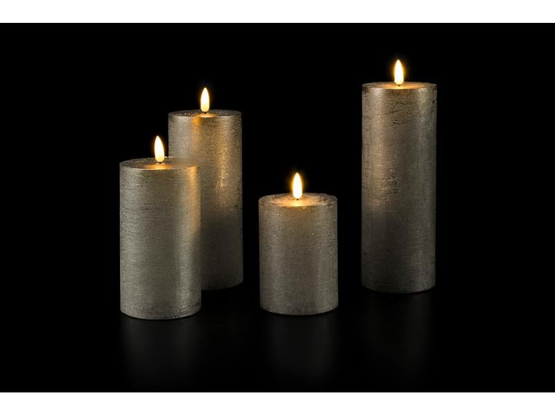 STT LED-Kerzen Set Flat, Ø 7.5x10/13.5/17/20 cm, Grau Kerze aus Echtwachs mit LED Licht