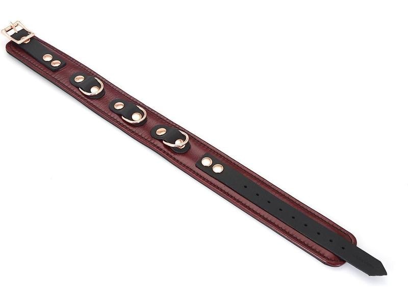 LiebeSeelen Halsfessel mit Leine Wine Red Hochwertige Fessel für den Hals für erotische Spiele