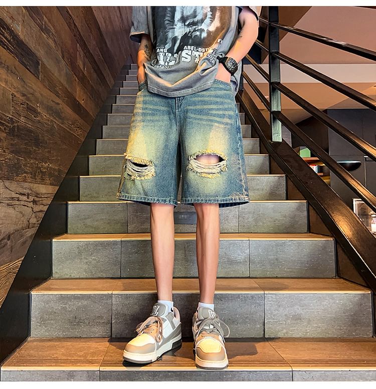 POSI - Middelhoge denim shorts met distressed effect