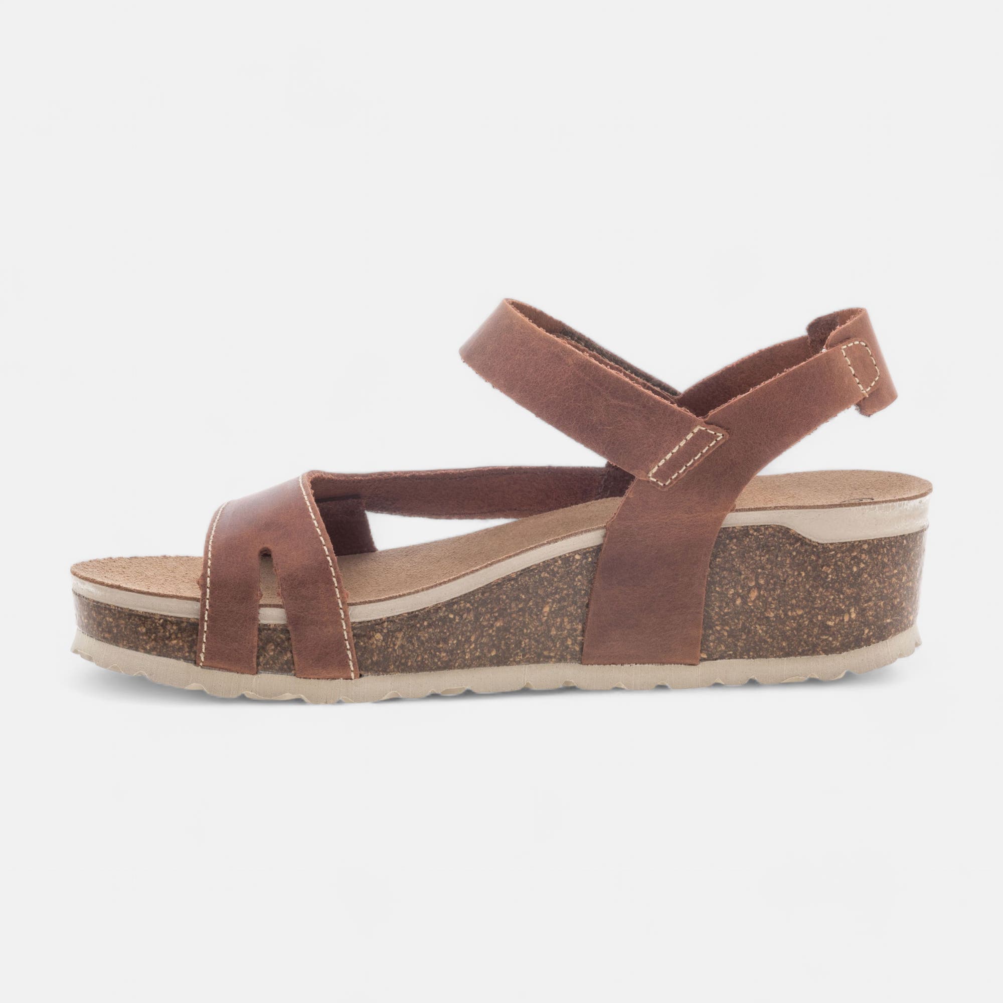 Mules semelle liège à talon compensé Femme en cuir marron