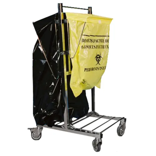 Chariot double supports petits et grands sacs inox
