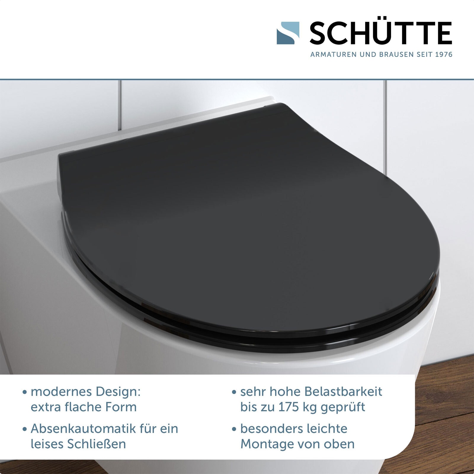 SCHÜTTE WC-Sitz Slim Black Duroplast Absenkautomatik Schnellverschluss