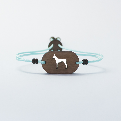 Pulseira de madeira Doberman personalizável, azul claro