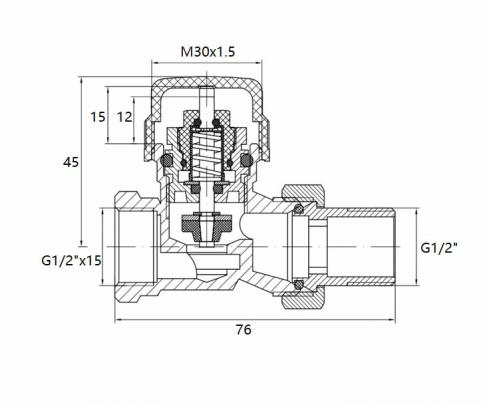 Mueller thermostatische radiatorventiel 1/2x15mm recht mat zwart