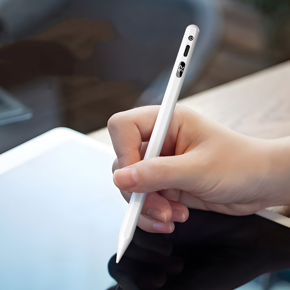 Magnetischer Touch Pen Stylus Pencil Handballenerkennung mit Akku Displayanzeige für iPad - Weiss