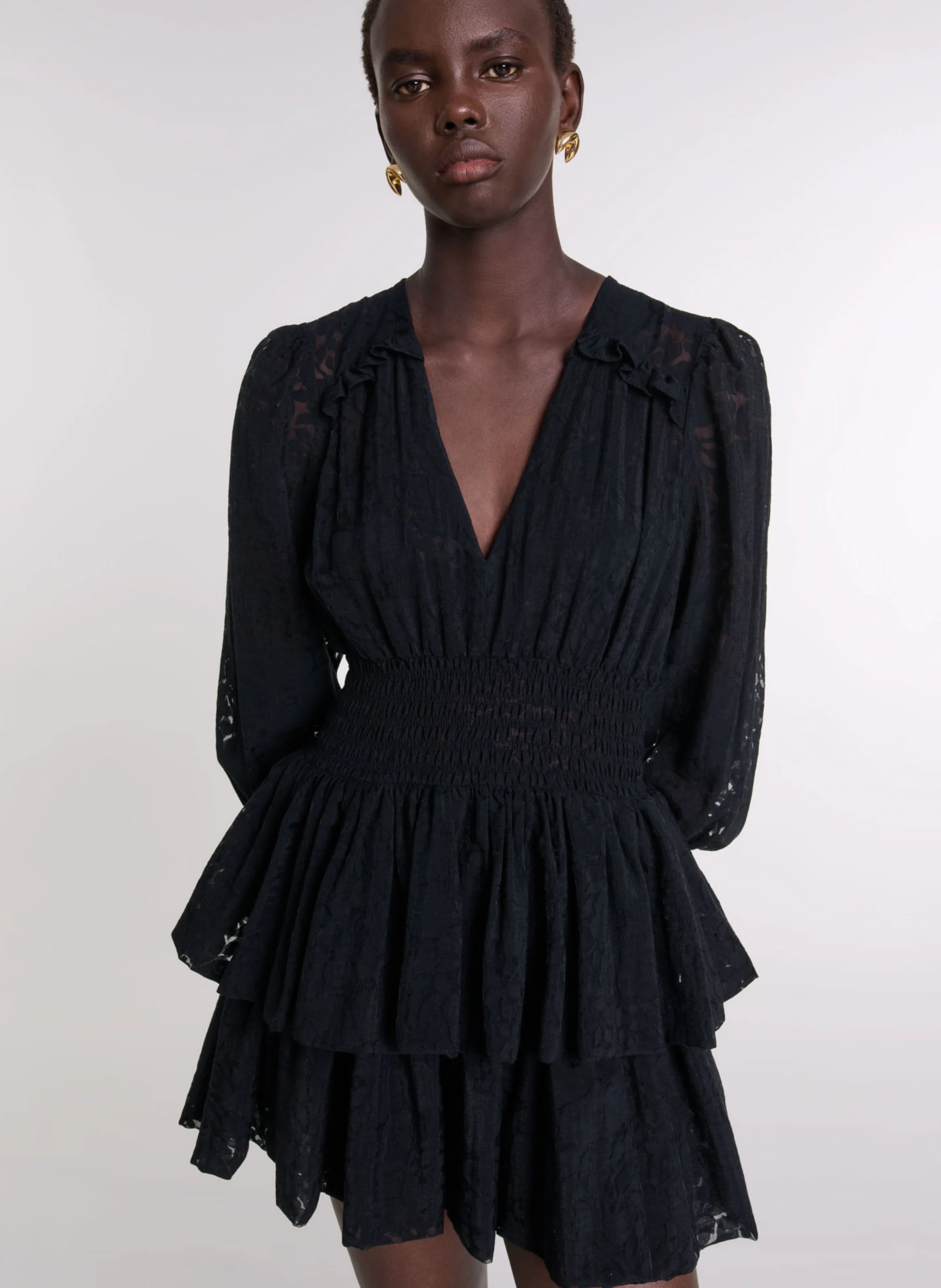 Robe courte en dentelle | Noir