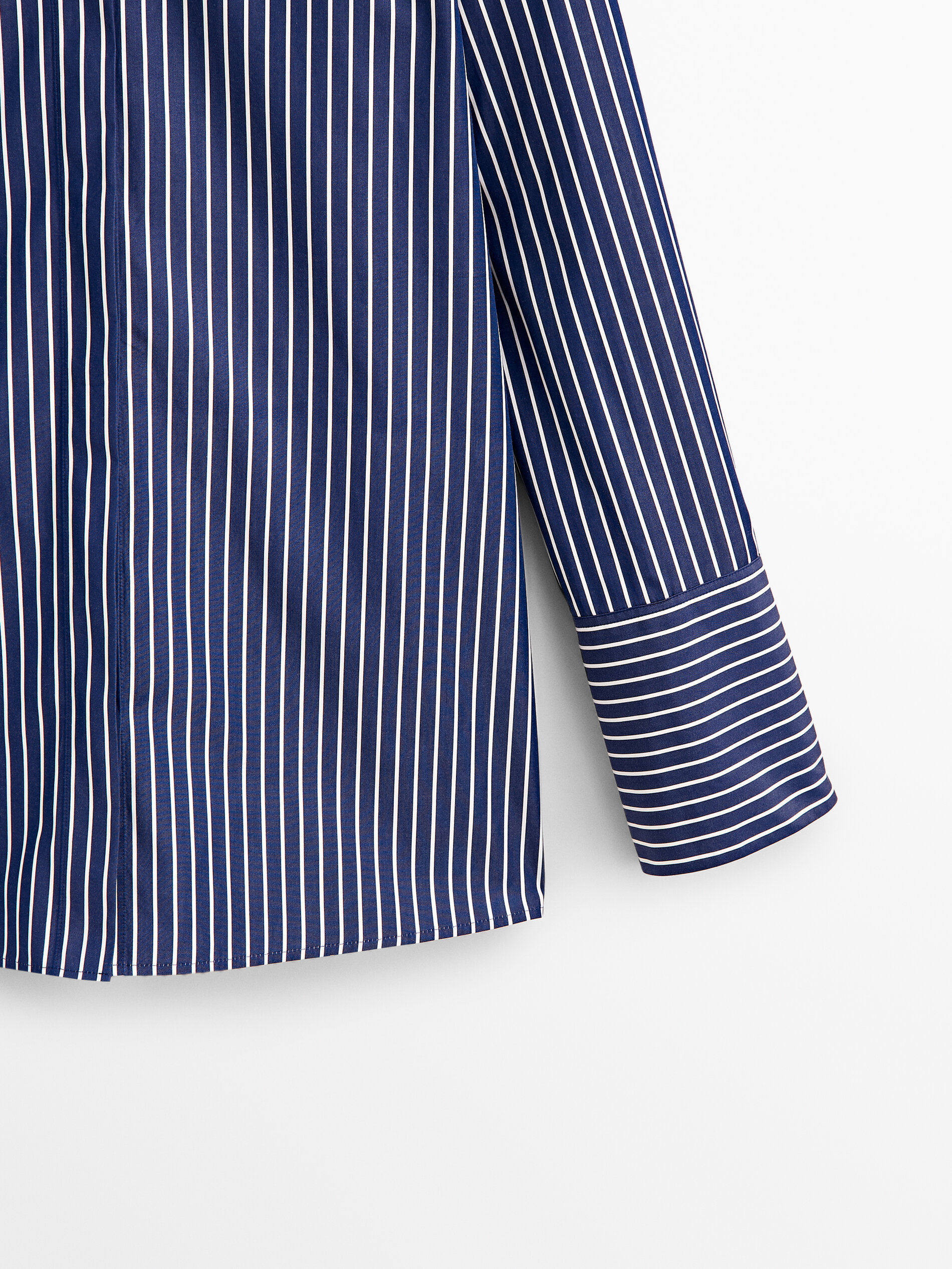 Camisa listrada de algodão popeline - AZUL MARINHO