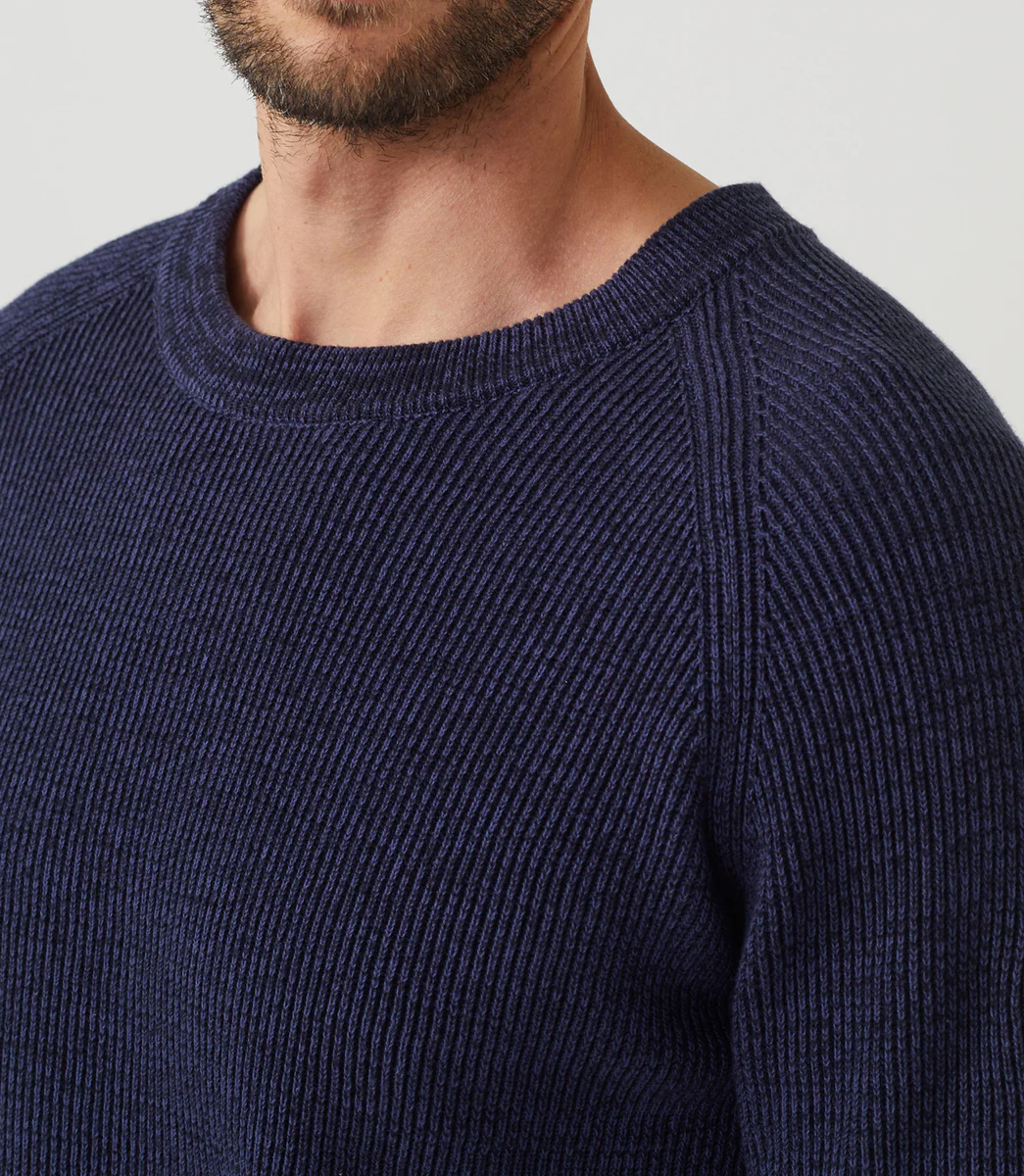 Pull col rond marine 