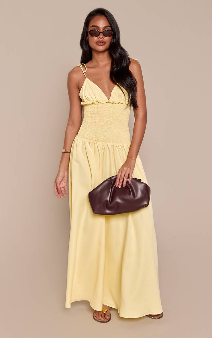 Citron Robe Maxi Tissée À Bretelles Avec Taille Froncée