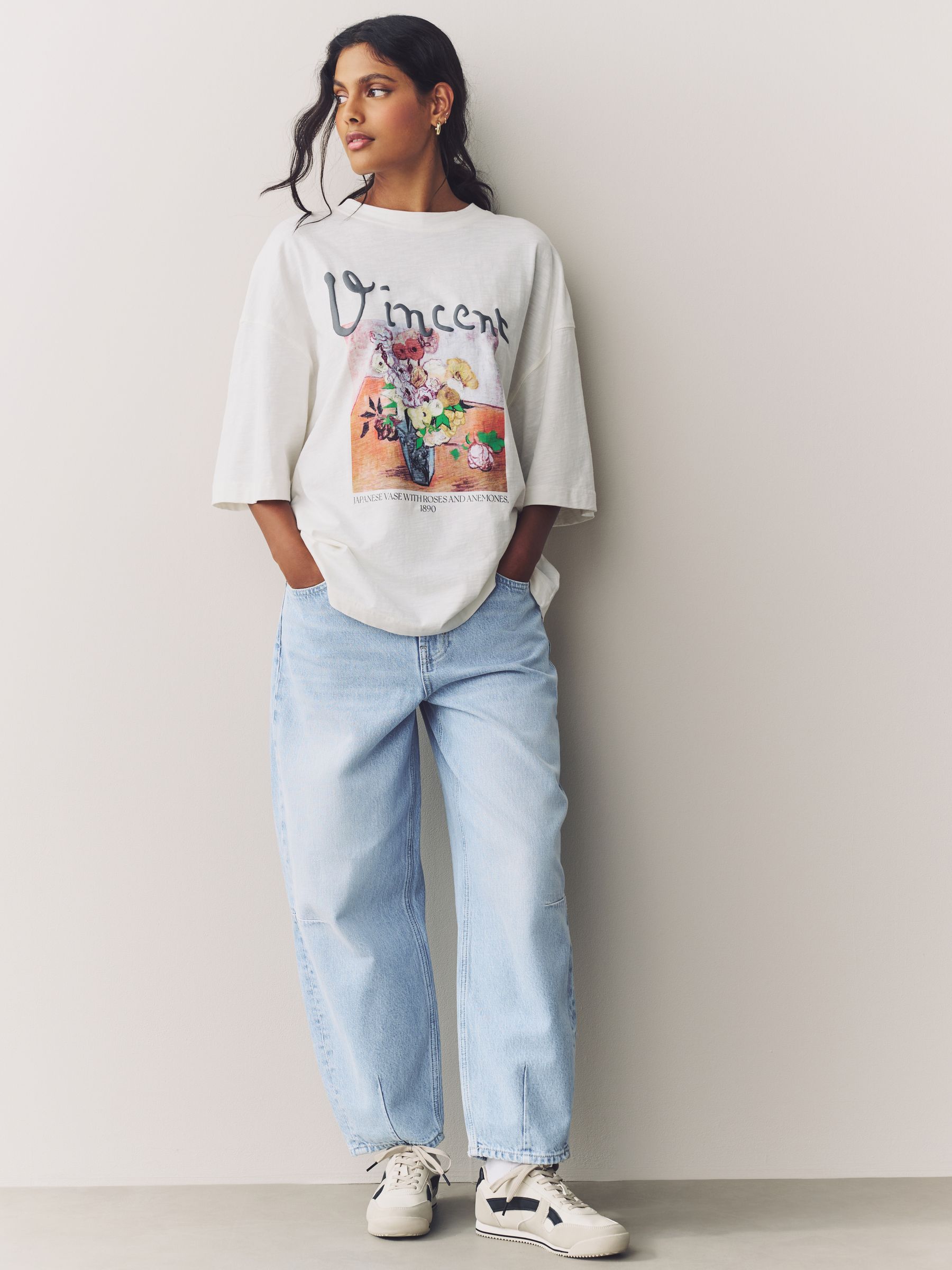 Gebleekt - Barrel jeans met dartdetail