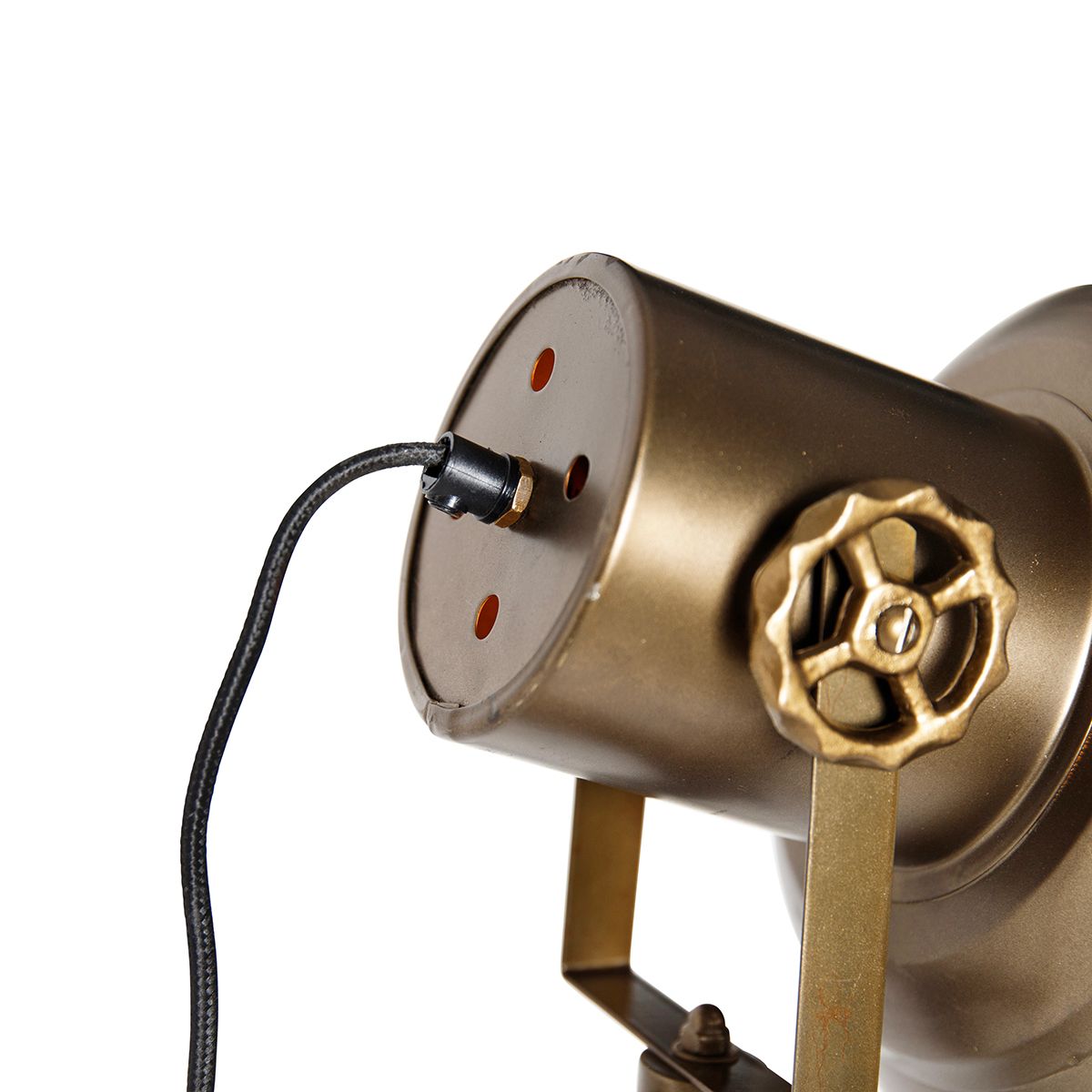 Industriële tripod vloerlamp brons met hout - Mangoes