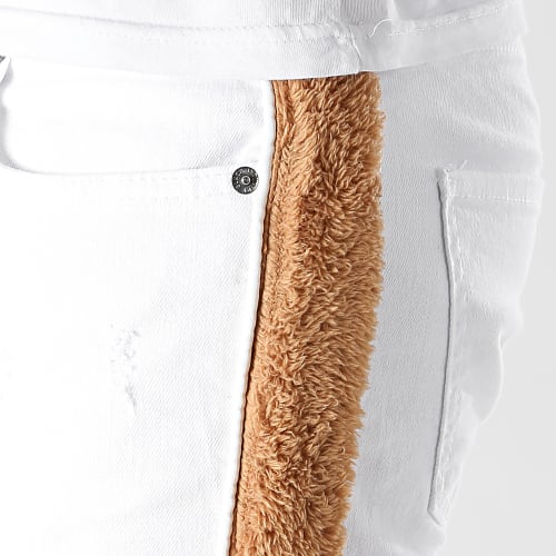 Short Jean A Bandes Fourrure P516 Blanc Marron