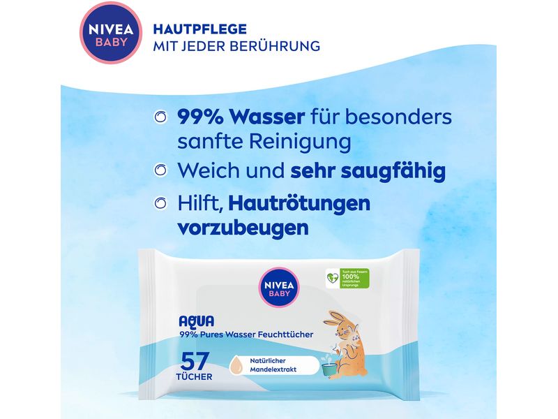 NIVEA BABY Feuchttücher Aqua Feuchttücher aus 99% Wasser reinigen die zarte Babyhaut besonders sanft und schonend