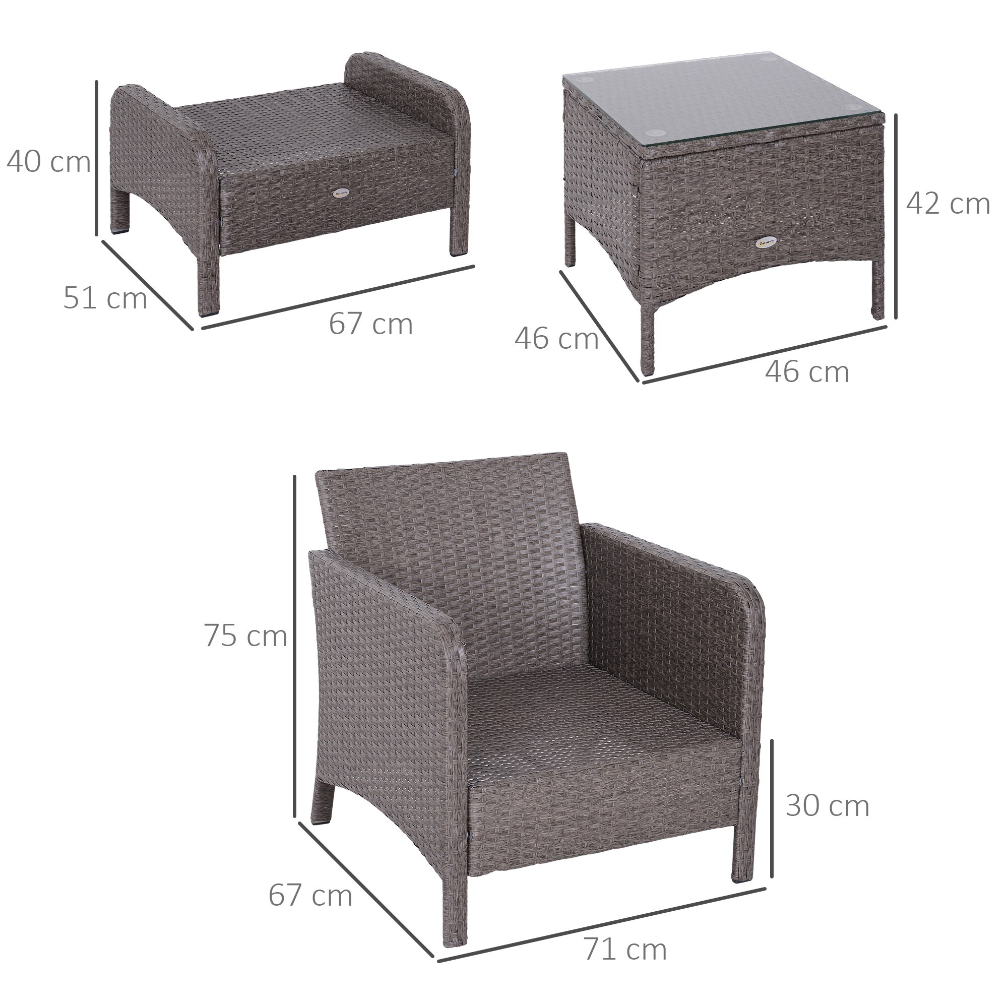 Outsunny Rattan Sofagarnitur als 5-teiliges Set dunkelgrau