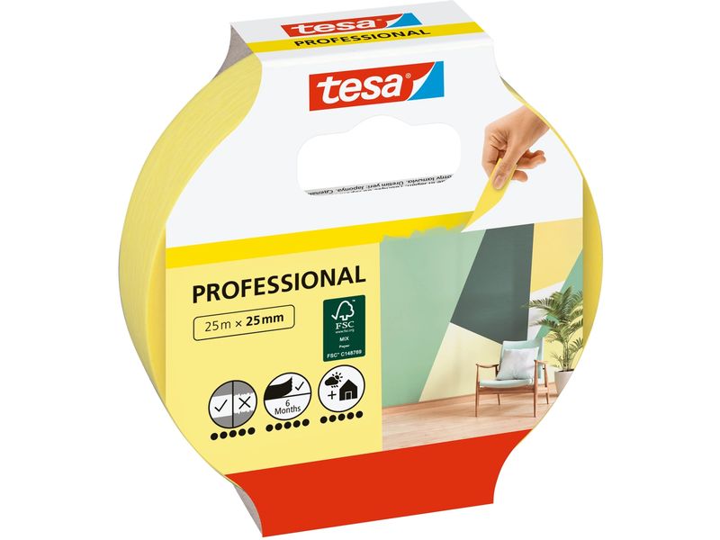 tesa Malerband Malerkrepp Professional 25m x 25 mm Dünnes Washi-Papier für Malerarbeiten, für innen und aussen