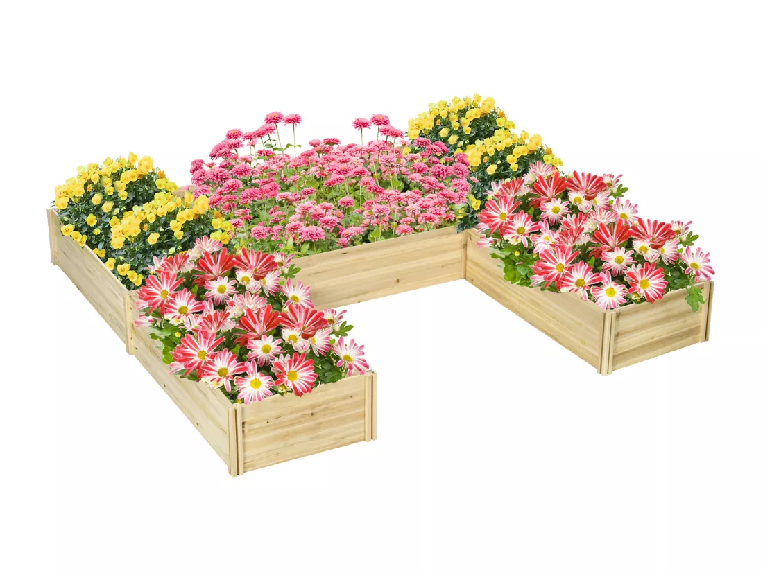 Lot de 5 jardinières - ensemble de 5 carrés potagers - forme personnalisable - bois de sapin pré-huilé
