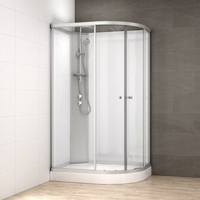Modera - AK1209-320101 - Douchecabine - 120x90 cm - Wit Glas - Schuifdeur Offset