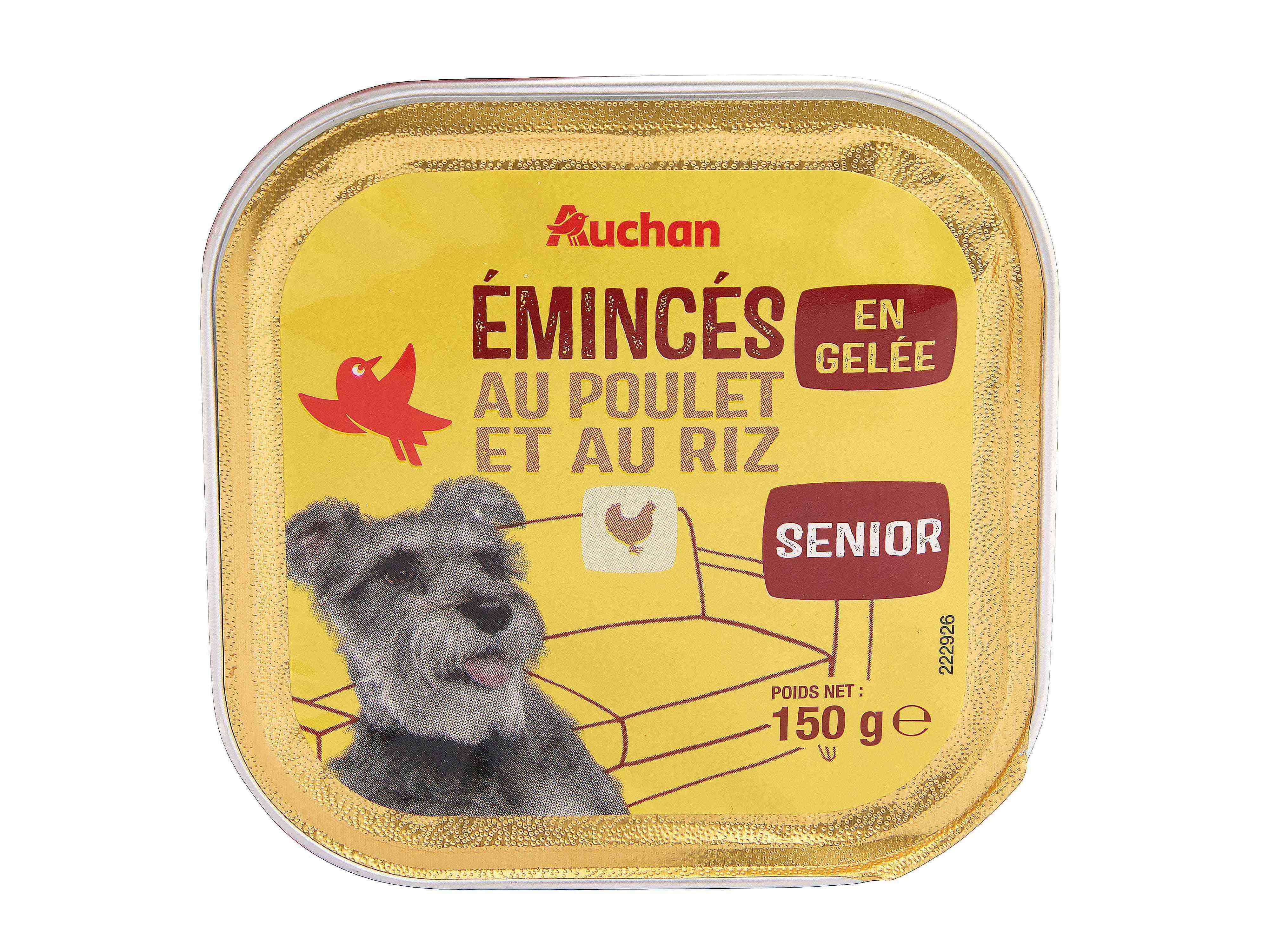 COMIDA HÚMIDA PARA CÃO AUCHAN SÉNIOR PEDAÇOS EM GELEIA COM FRANGO E COM ARROZ 150G