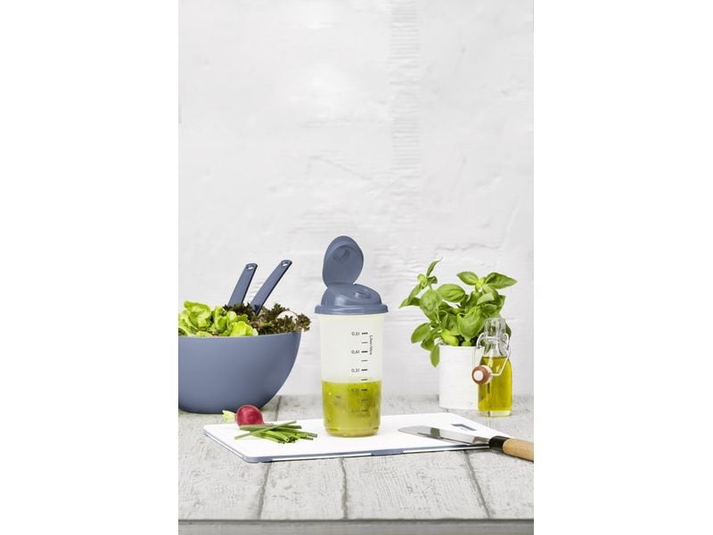 Rotho Saucen Shaker Domino 0.6 l, Horizon Blau Schüttelbecher mit praktischem Ausguss