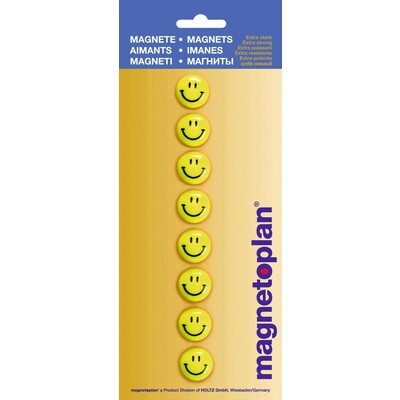 Magnetoplan Magnete Smiley, 20 mm, gelb, 8 Stück