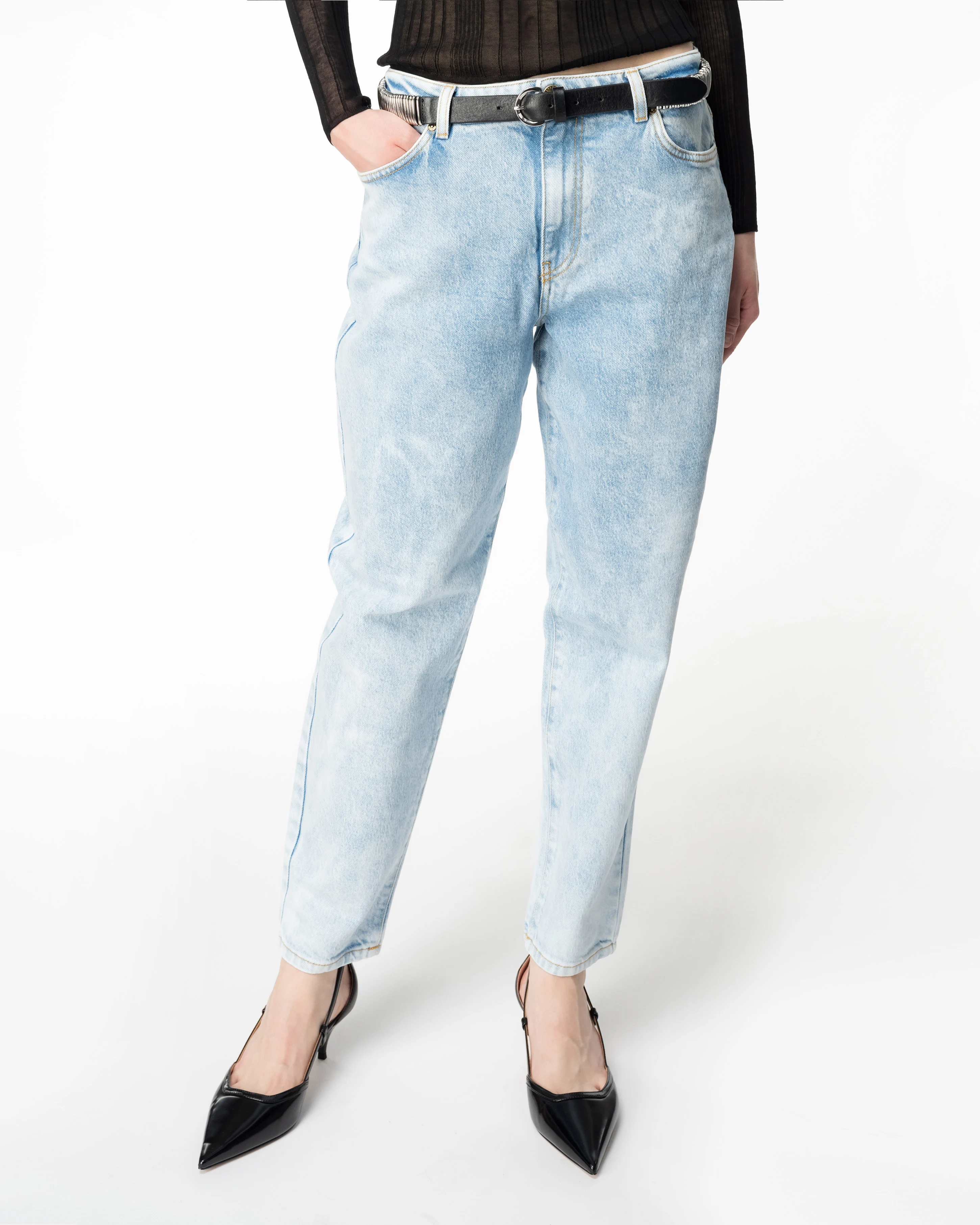 Jean mom fit bleu océan | Blanc