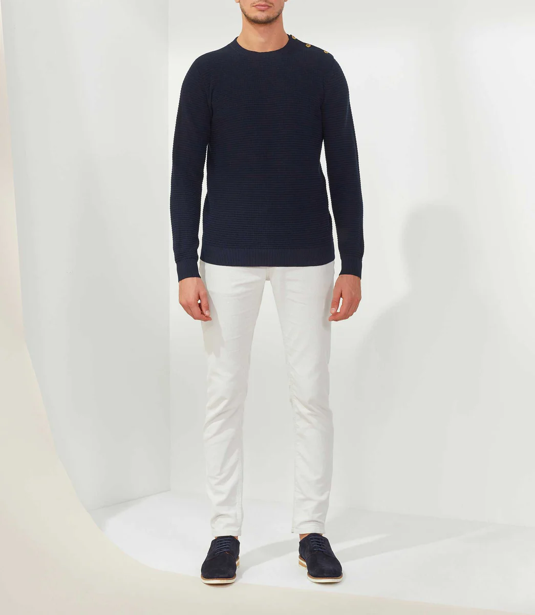 Pull col rond marine 