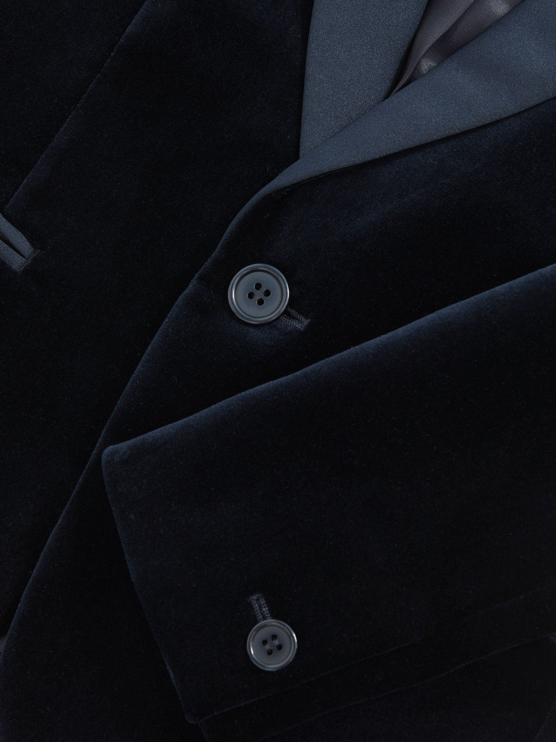Marineblauw - Reiss Ace smoking blazer van fluweel met enkele knopenrij