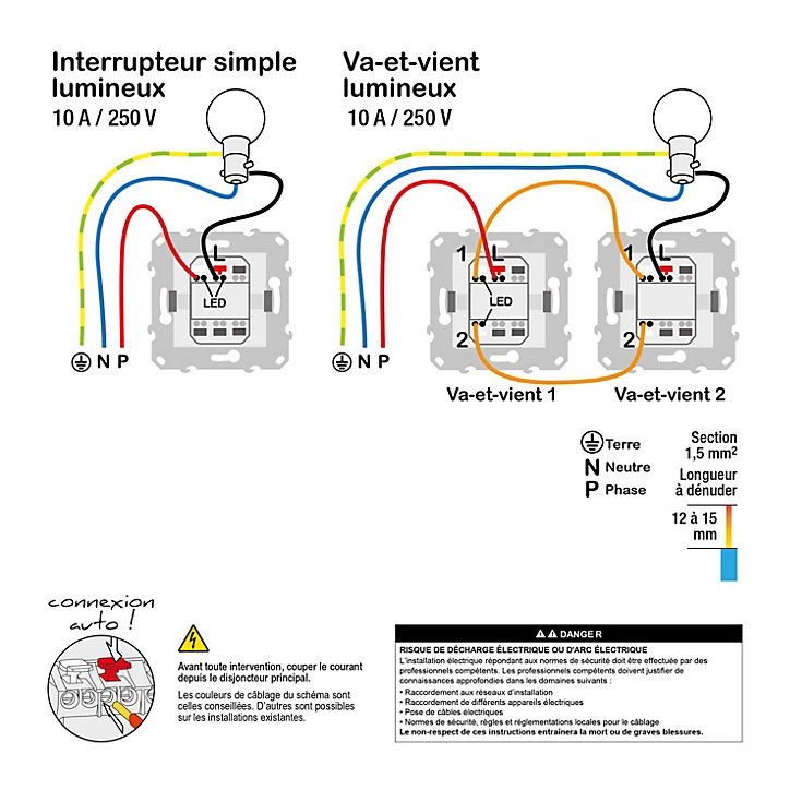 Mécanisme interrupteurs va-et-vient à voyant Schneider Electric Unica Déco blanc