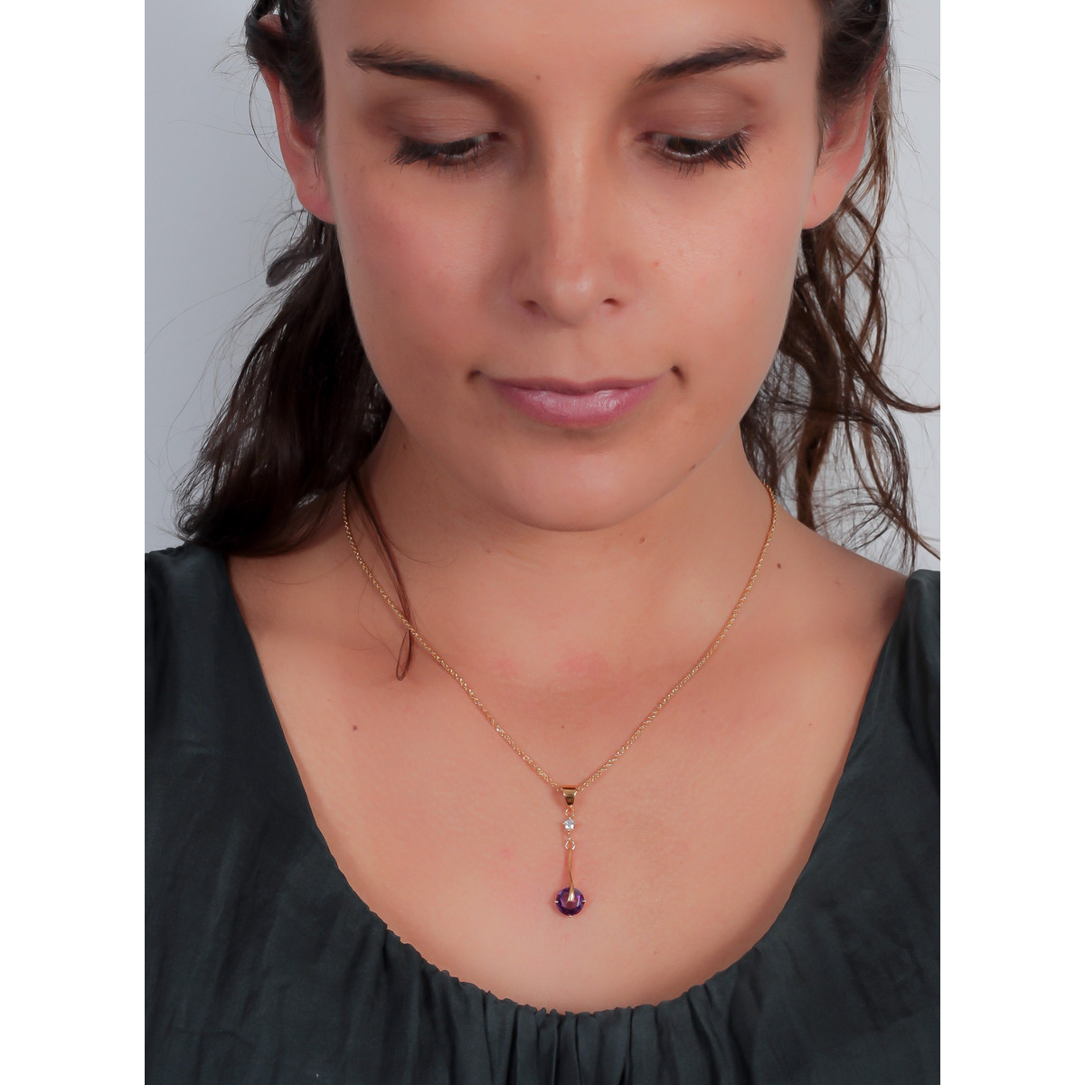 Pendentif plaqué or avec améthyste et cubic zirconia
