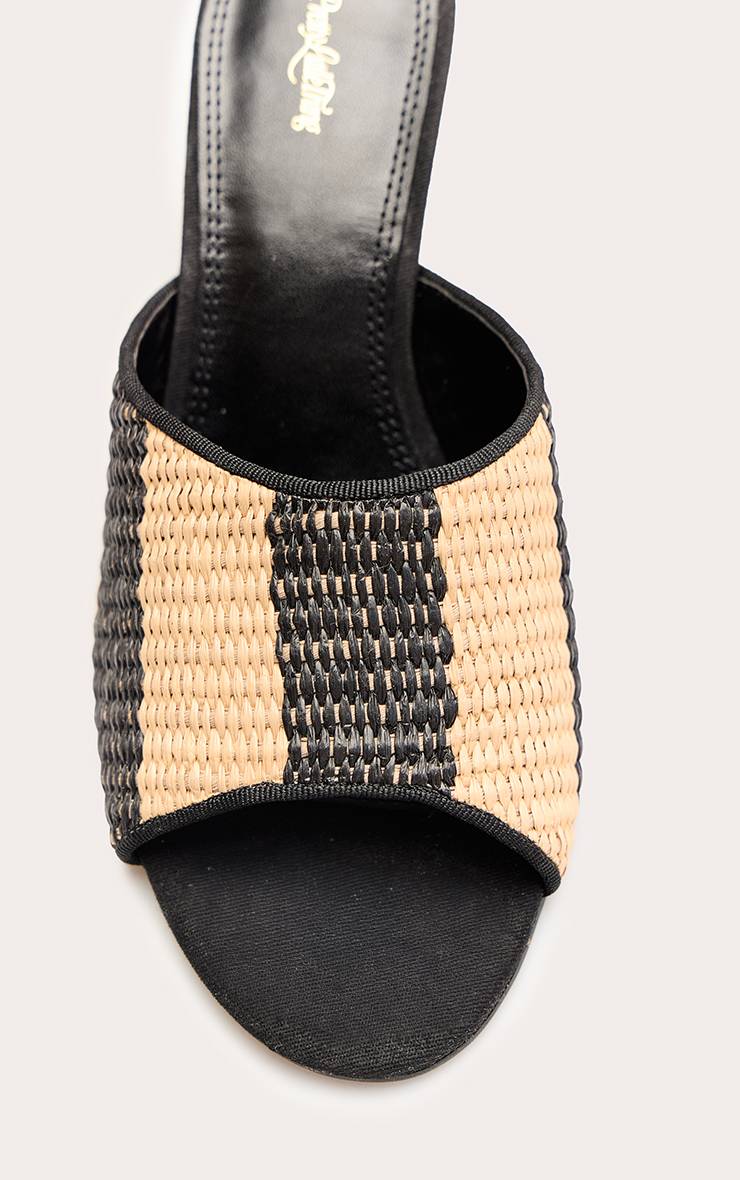 Naturel Mules Compensées À Rayures En Raphia