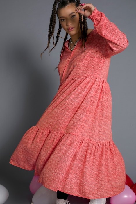 Midikleid, A-Line, Rundhals, Langarm, Minimal Herzen Print
