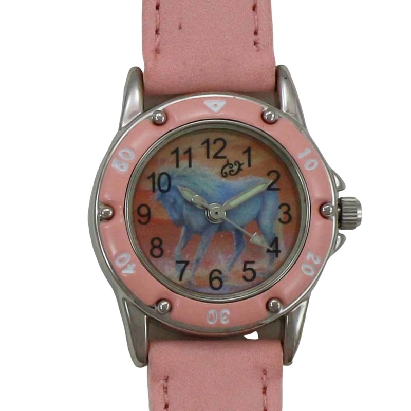 Petite montre cheval blanc, bracelet rose
