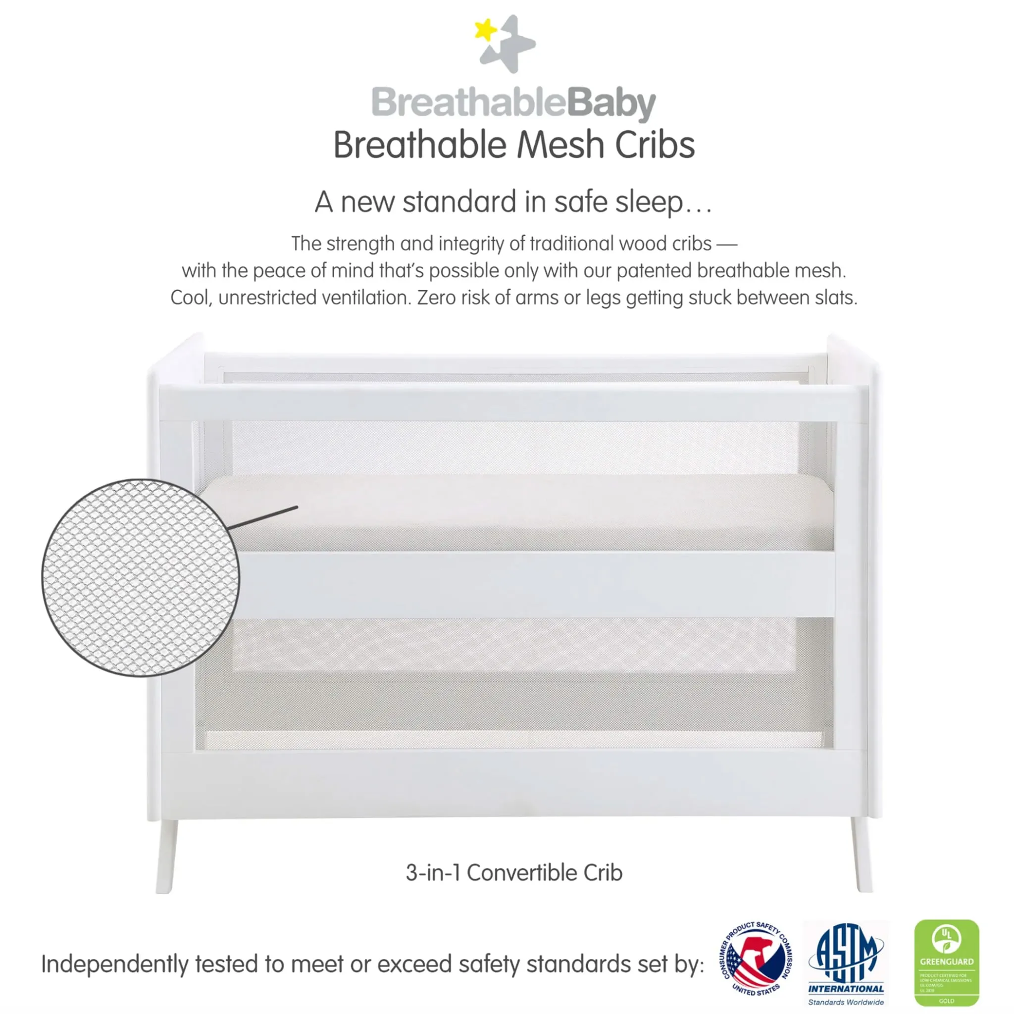 BreathableBaby Couchette Convertible Breathable™ Mesh 3-in-1 - Blanc