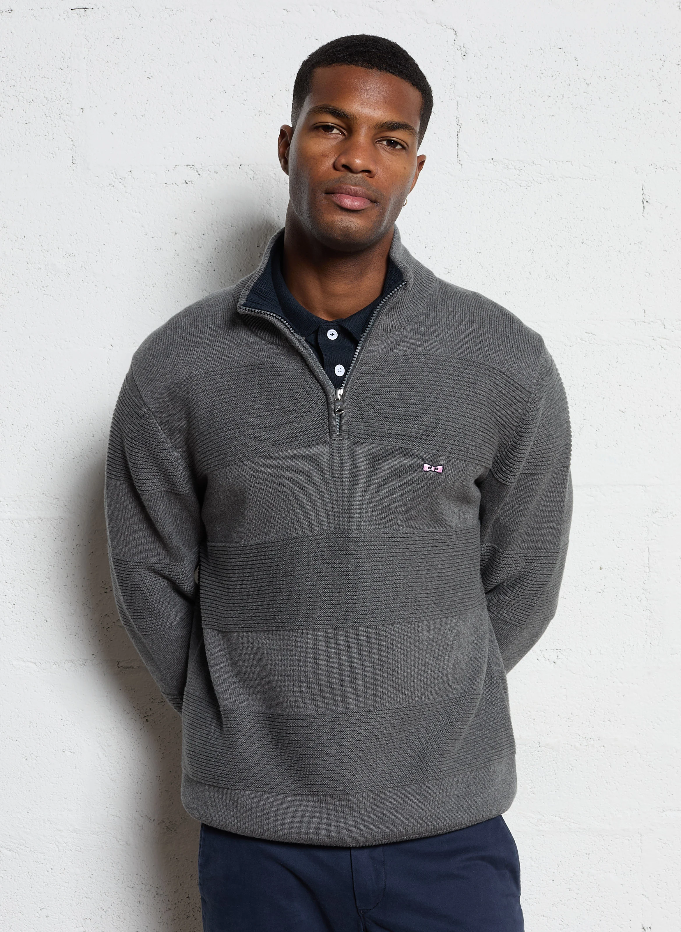 Pull col montant en coton| Gris