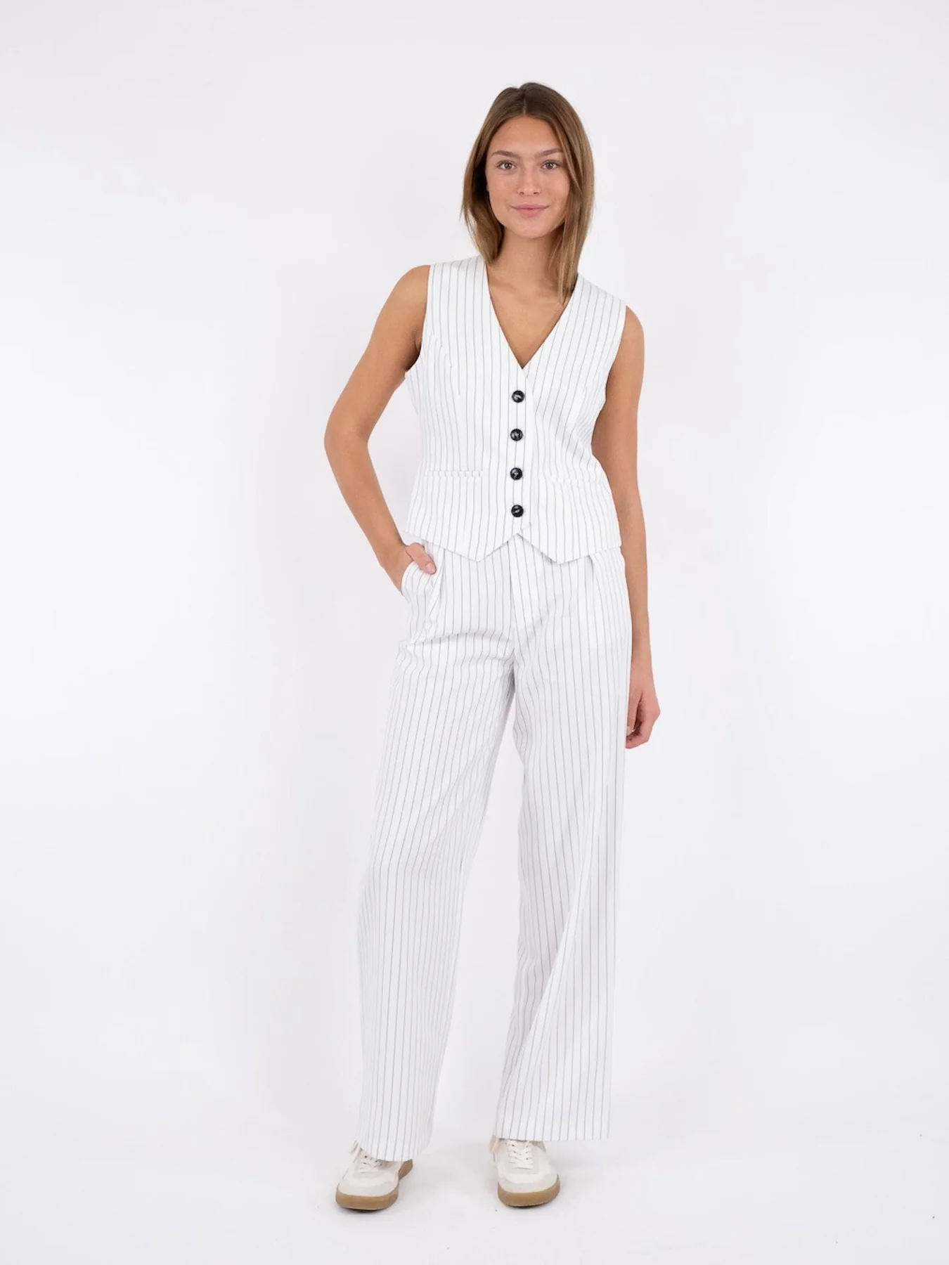 Neo Noir Vendetta Pinstripe Waistcoat white