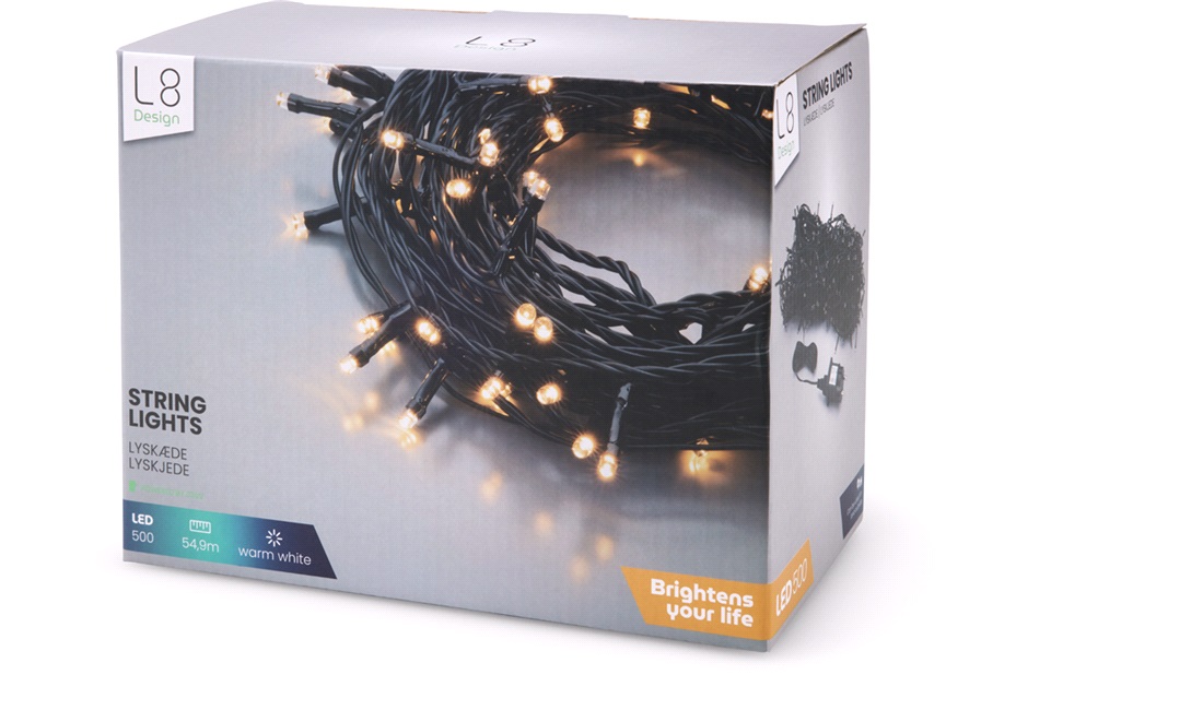 Lyskæde 500 LED, 50m med 220V, ude/inde