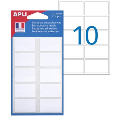 Apli Agipa - 70 Étiquettes adhésives blanches - 20 x 32 mm - réf 111910