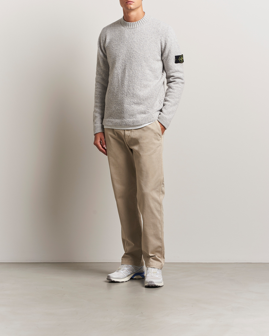 Stone Island Brushed Knitted Wool Crew Neck Grey Melange