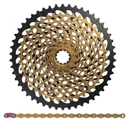 Pack Cassette Sram XX1 Eagle XG-1299 10-50 Dents 12V Or   Chaine Sram PC XX1 Eagle 12 Vitesses 126 Maillons Or