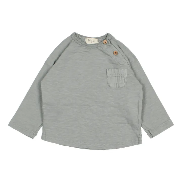 Búho T-Shirt Coton Bio Flammé Poche Bébé | Bleu gris
