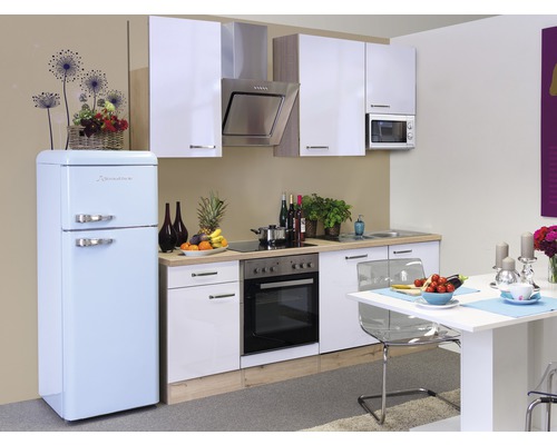 Flex Well keukenblok met Valero apparatuur, 220 cm, wit hoogglans, gedemonteerd, omkeerbare uitvoering 00009942