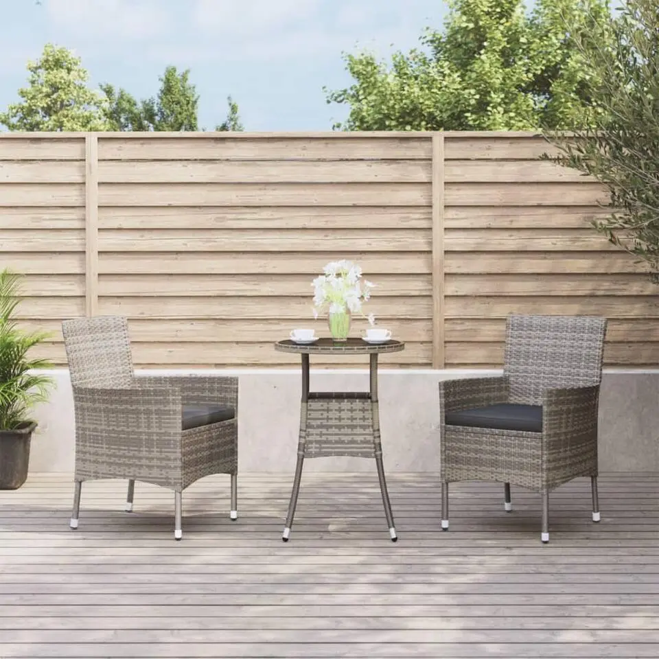 vidaXL - Bistroset - Grijs - Poly rattan - 3 stuks - Met kussens