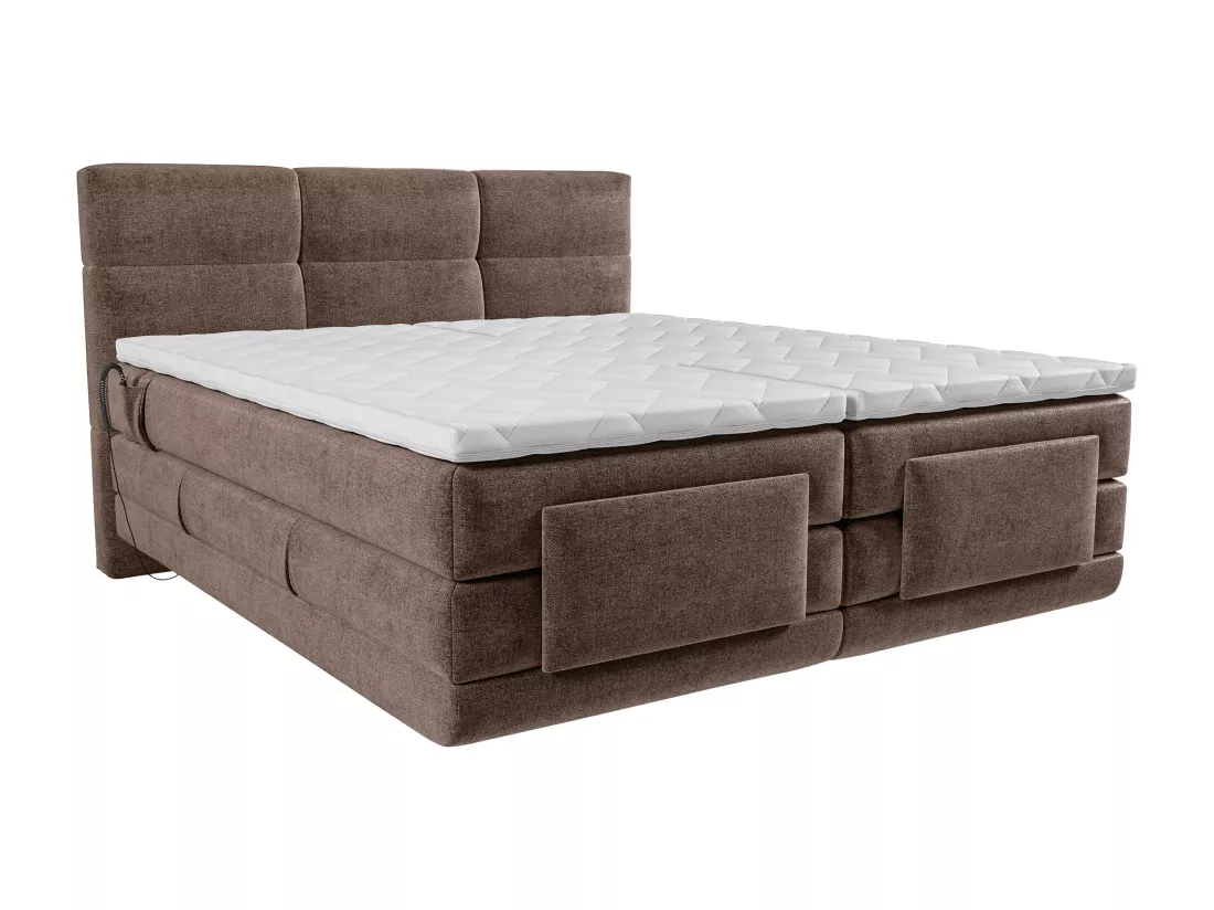 Ensemble complet boxspring tête de lit capitonnée + sommiers relaxation électrique + matelas + surmatelas - 2 x 90 x 200 cm - Tissu - Marron - LODI de PALACIO