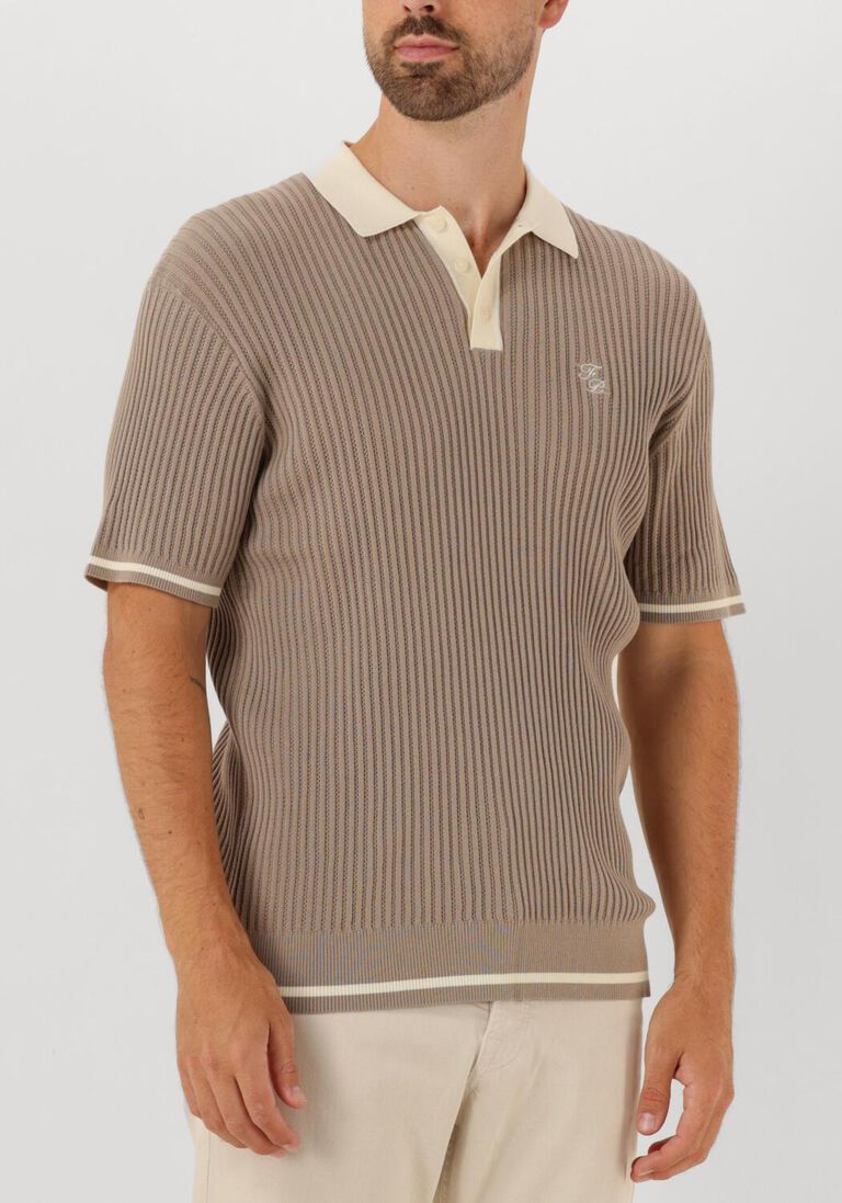 taupe filling pieces polo fine knit polo